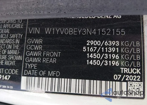 2022 Mercedes-Benz Metris z USA, uszkodzony, nr VIN W1YV0BEY3N4152155